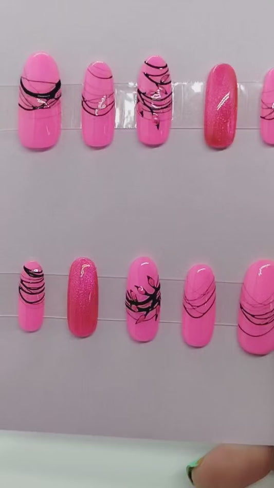 Neon Pink Floral cat-eye set, Size M